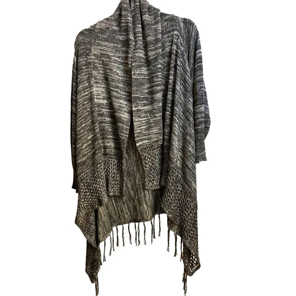 One World Size XL Live and Let Live Women's Cardigan Sweater Gray/Black